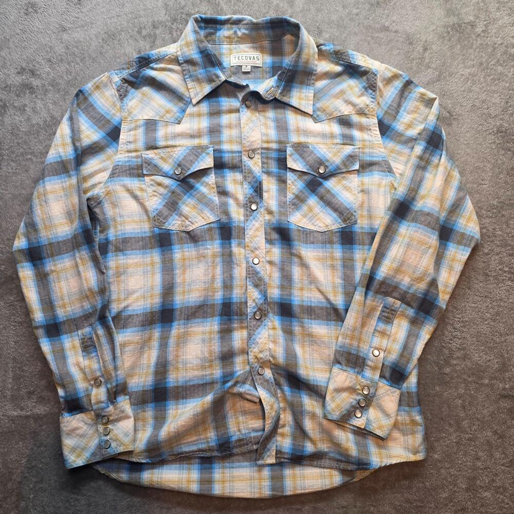 Tecovas Button Up Shirt Mens M Multicolor Plaid Western Snap Front Long Sleeve